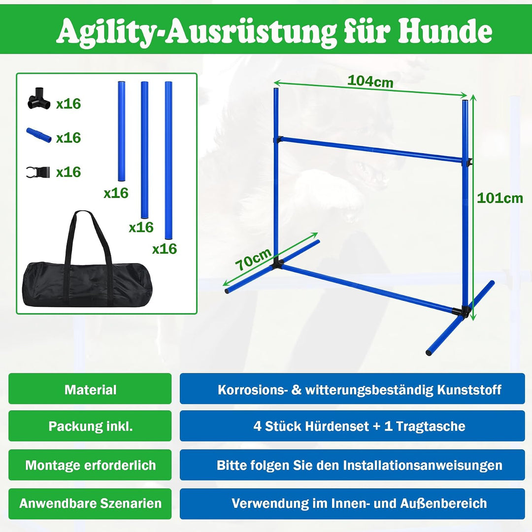 SUBTLETY 4 Stück Hürdenset Einstellbar Slalomstangen mit Tragtasche, Kunststoff Agility Ausrüstung f