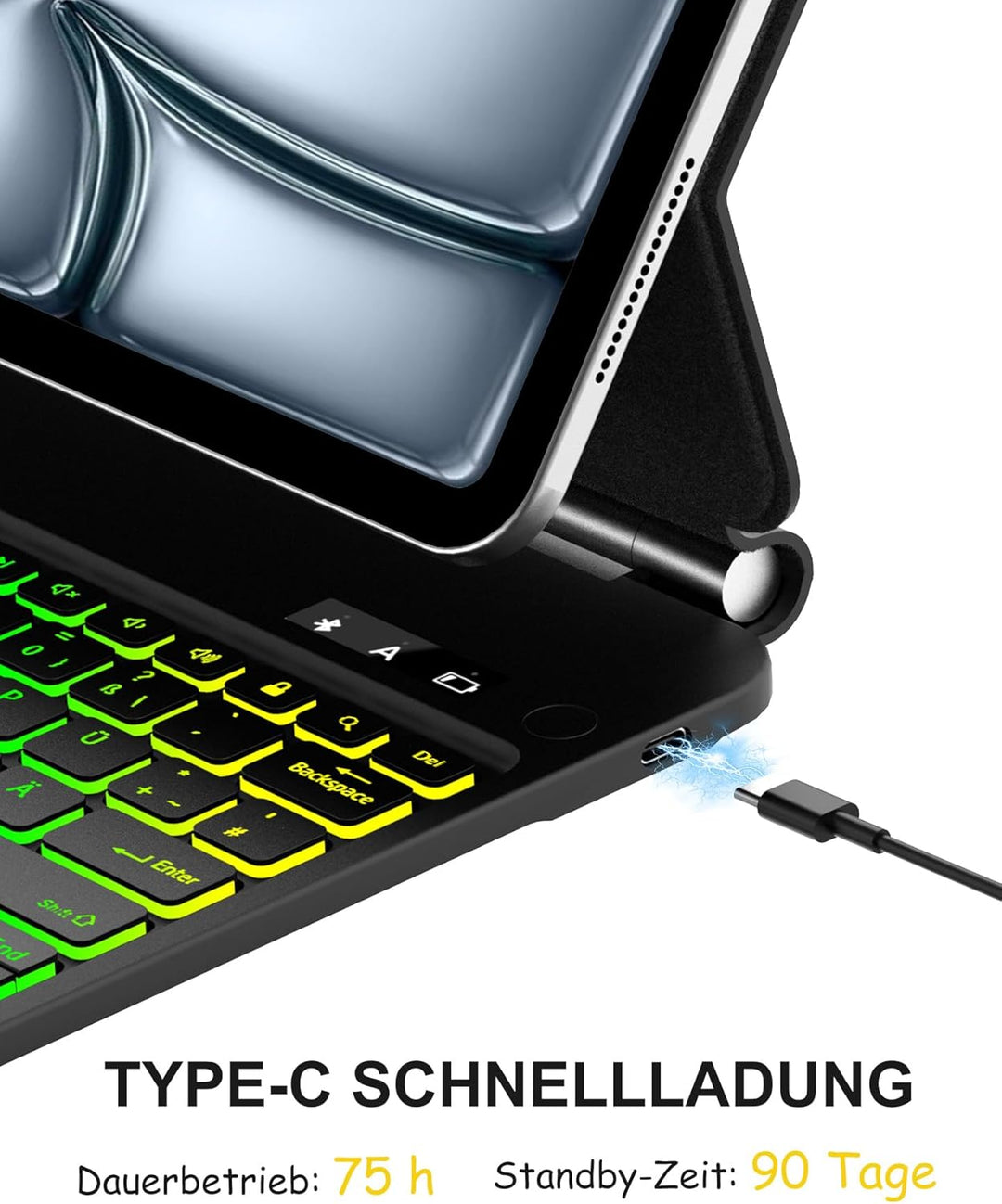 Magic Keyboard Case für iPad Air 13" (2026 M4) - Deutsch QWERTZ mit 7-Farben RGB & Trackpad - Kompat