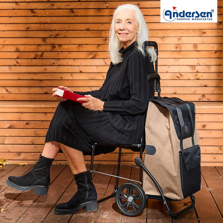 ANDERSEN Einkaufstrolley - Komfort Shopper Senta 2.0 Sand 49 L Einkaufswagen, stilvoll, wasserabweis