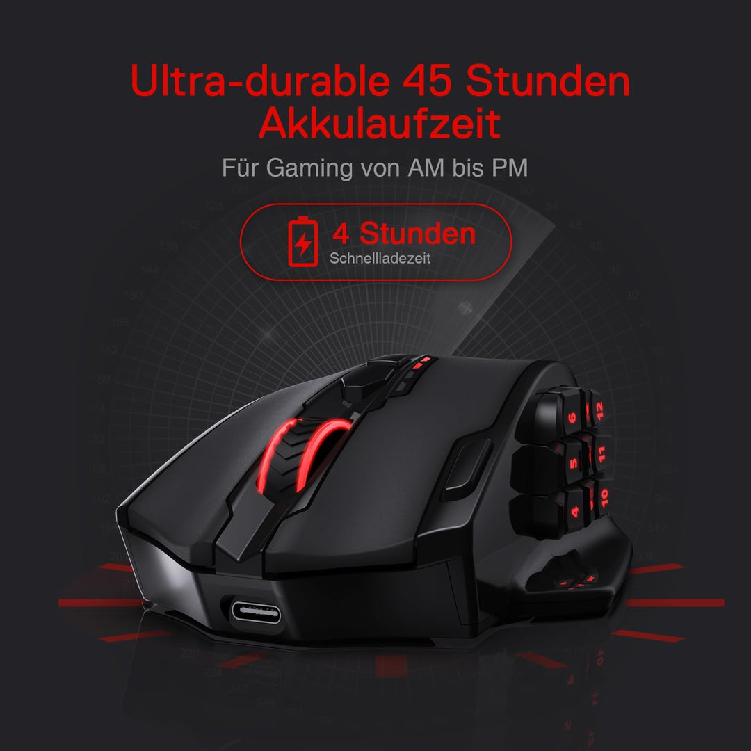 Redragon M913 Impact Elite Wireless Gaming Maus, 16000 DPI Verkabelte/Kabellose RGB Maus mit 20 Prog
