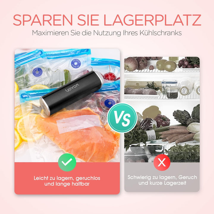 VOYOR Handvakuumierer wird zur Konservierung von Lebensmitteln, Gemüse und Obst Verwendet Wiederaufl