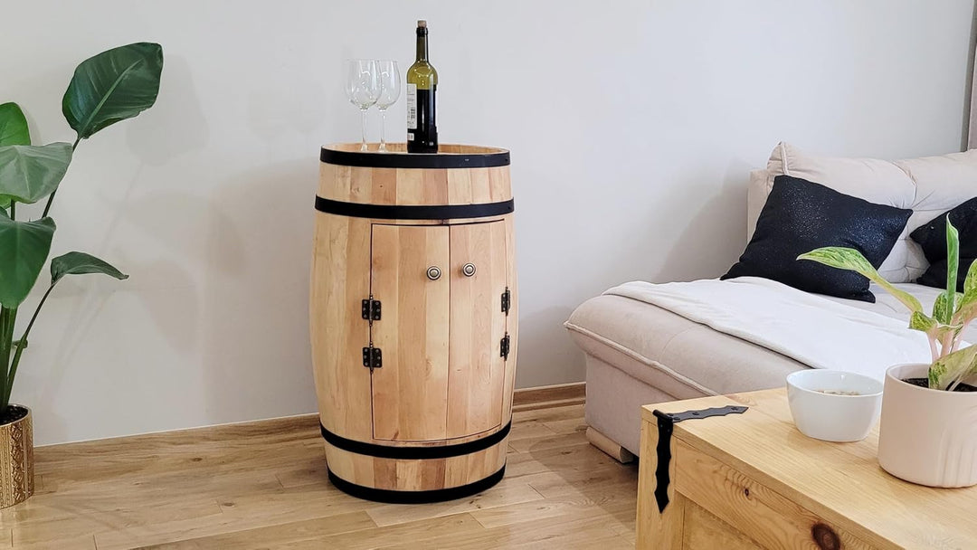 weeco Fassbar LED mit Tür und Weinhalter - Weinregal. Fass Hausbar Weinrack 80x50cm. Rustikaler deko