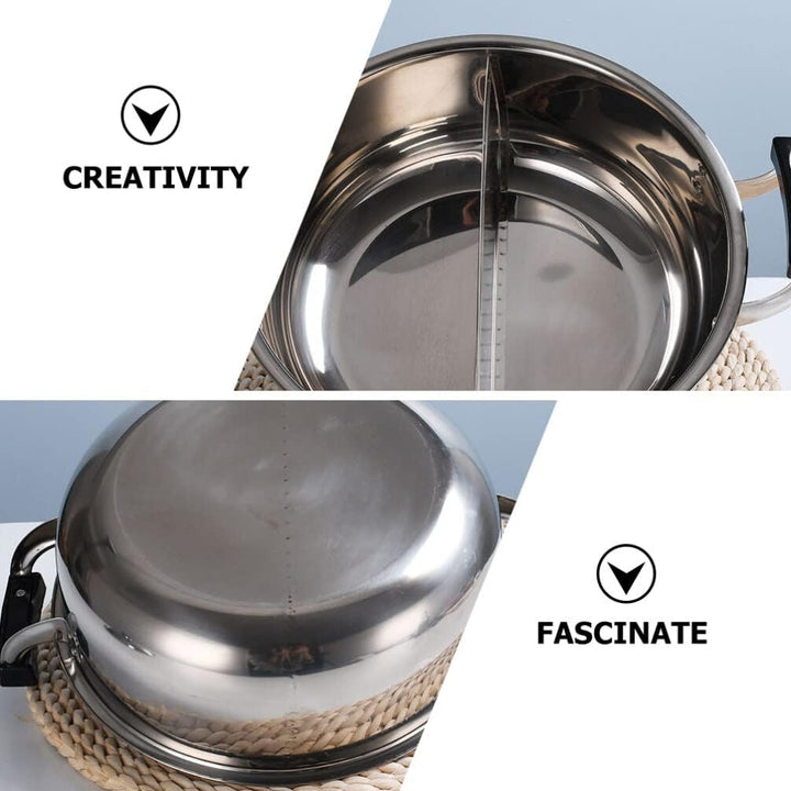 Zerodeko Dual-handle Edelstahl Hotpot Geteilter Fondue-topf Für Geschmäcker Multifunktionales Kochge