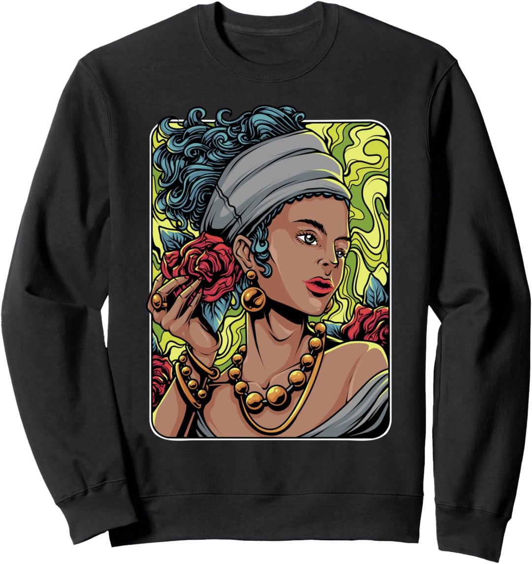 Black Pride Woman Afrocentric Art Modern Rose Melanin Queen Sweatshirt
