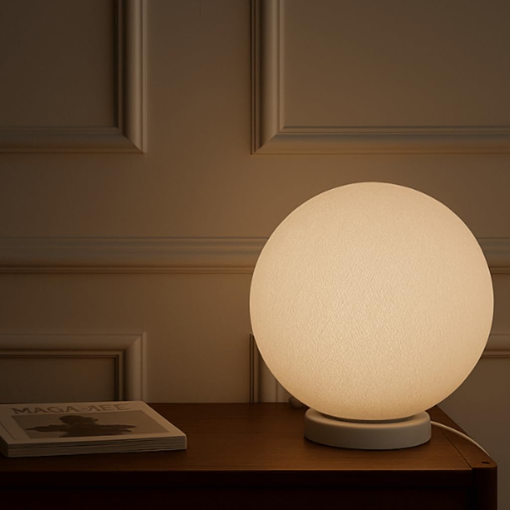 CREATIVECOTTON LED handgearbeitete Stehleuchte mit Lampenschirm aus Baumwolle (Weiss, 25 cm) Weiss 2