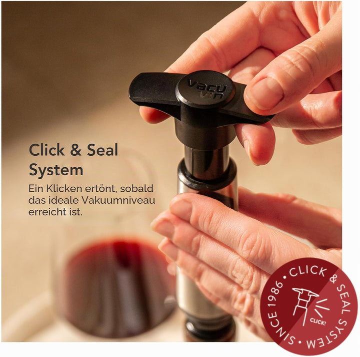Vacu Vin Weinpumpe Edelstahl mit 2 Vakuumstopfen – Premium Wein Konservierer – Handpumpe zur Luftent