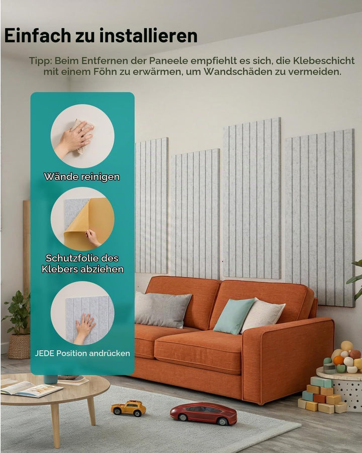 Soundsbay Akustikpaneele Selbstklebend, 2.16m²-3 Stück, 120×60×0.9cm Akustikplatten Wandpaneele für