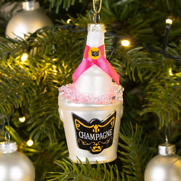 com-four® 2X Christbaumschmuck - Deko-Champagnerflasche im Sektkühler - besondere Baumkugeln als Wei