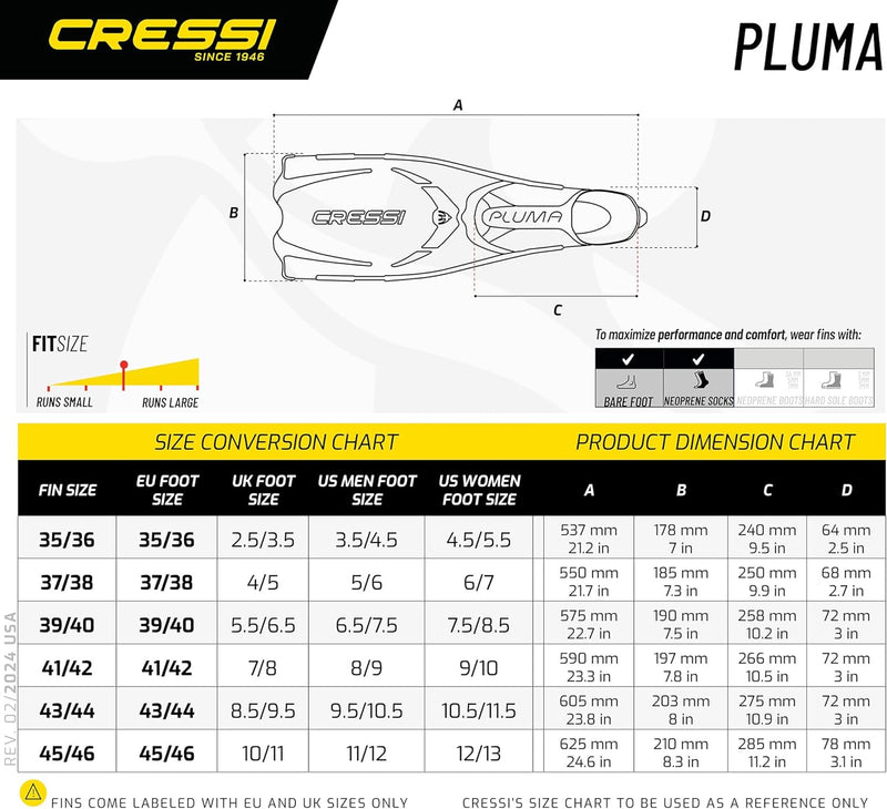 Cressi Pluma / Pluma Bag - Premium Flossen Set Schwarz/Silber 43/44 Single, Schwarz/Silber 43/44 Sin