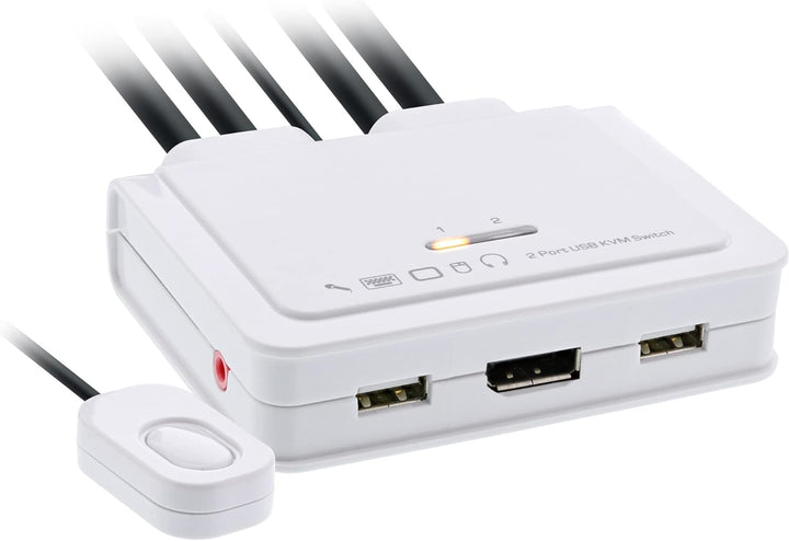 InLine 63614I KVM Switch, 2-fach, USB-C zu DisplayPort 1.2, 4K, mit Audio, integr. Kabel