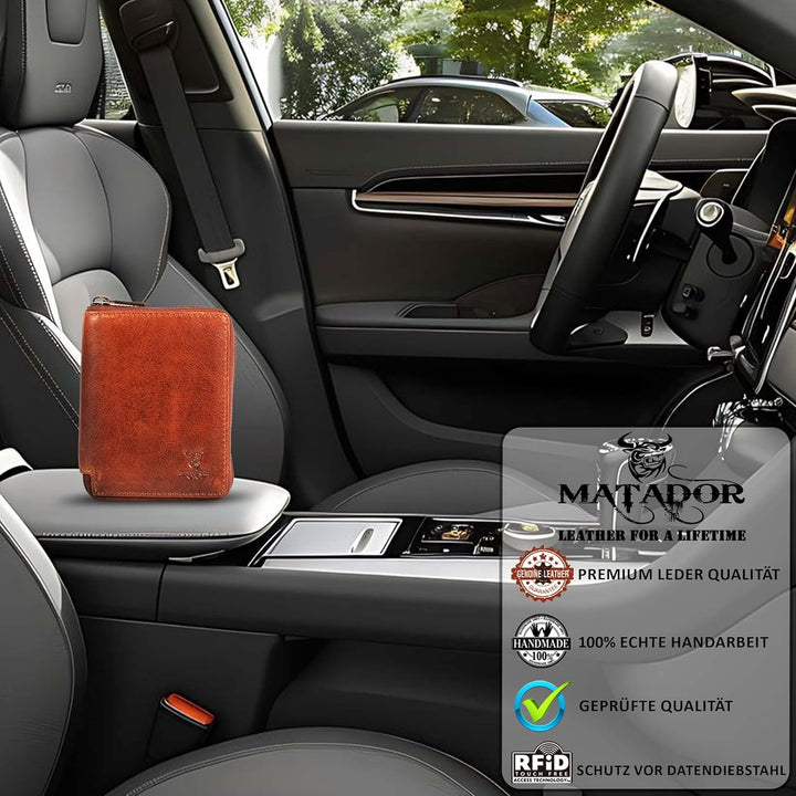MATADOR® Granada Echt Leder Geldbörse Damen Portemonnaie Herren Geldbeutel Reissverschluss mit TüV g