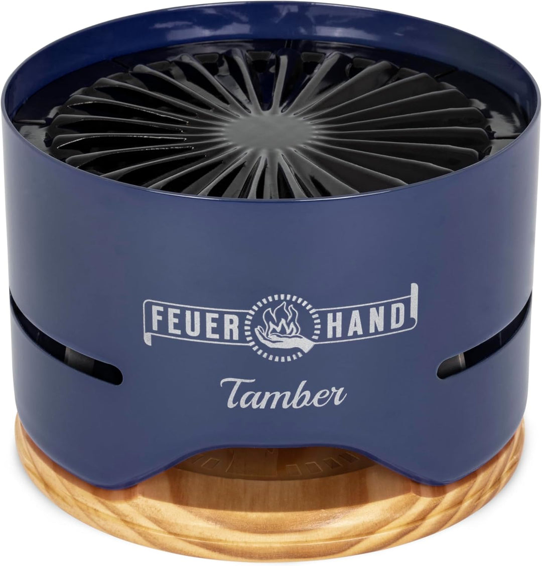 Feuerhand Tischgrill Tamber (kobaltblau) – Kompakter Holzkohlegrill für den Tisch. Mit Deckel als Un