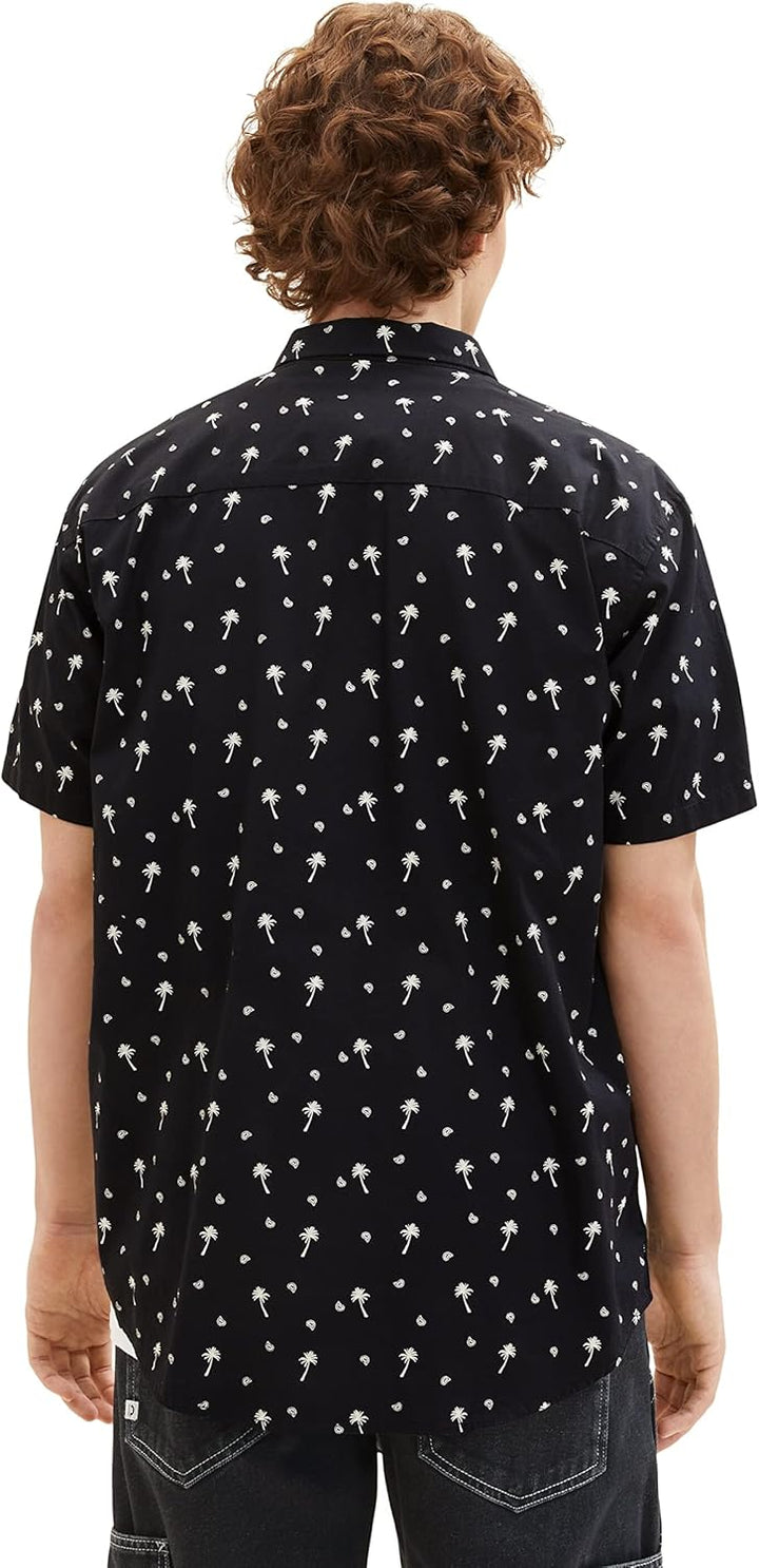 TOM TAILOR Denim Herren Relaxed Fit Hemd mit Muster XL 31914 - Black White Mini Palm Paisley, XL 319