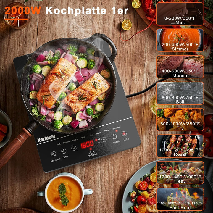 Karinear Glaskeramik Kochfeld 1 Platte Tragbar, 650 °C Max, Keramik Kochfeld Kochplatte 1er Freisteh