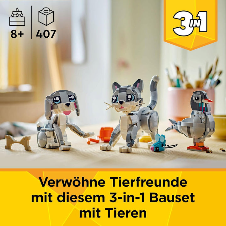LEGO Creator 3in1 Graue Katze - Modell umbaubar in Spielzeug Hund oder Taube - Bauset mit Tierfigure