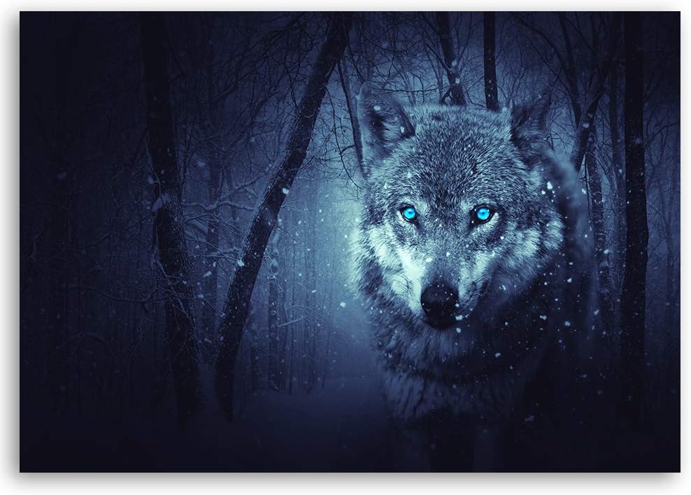 Feeby Wandbilder XXL Wolf Wald im Nebel 90x60 cm 1 Teilig Wohnzimmer Schlafzimmer Bilder Leinwandbil