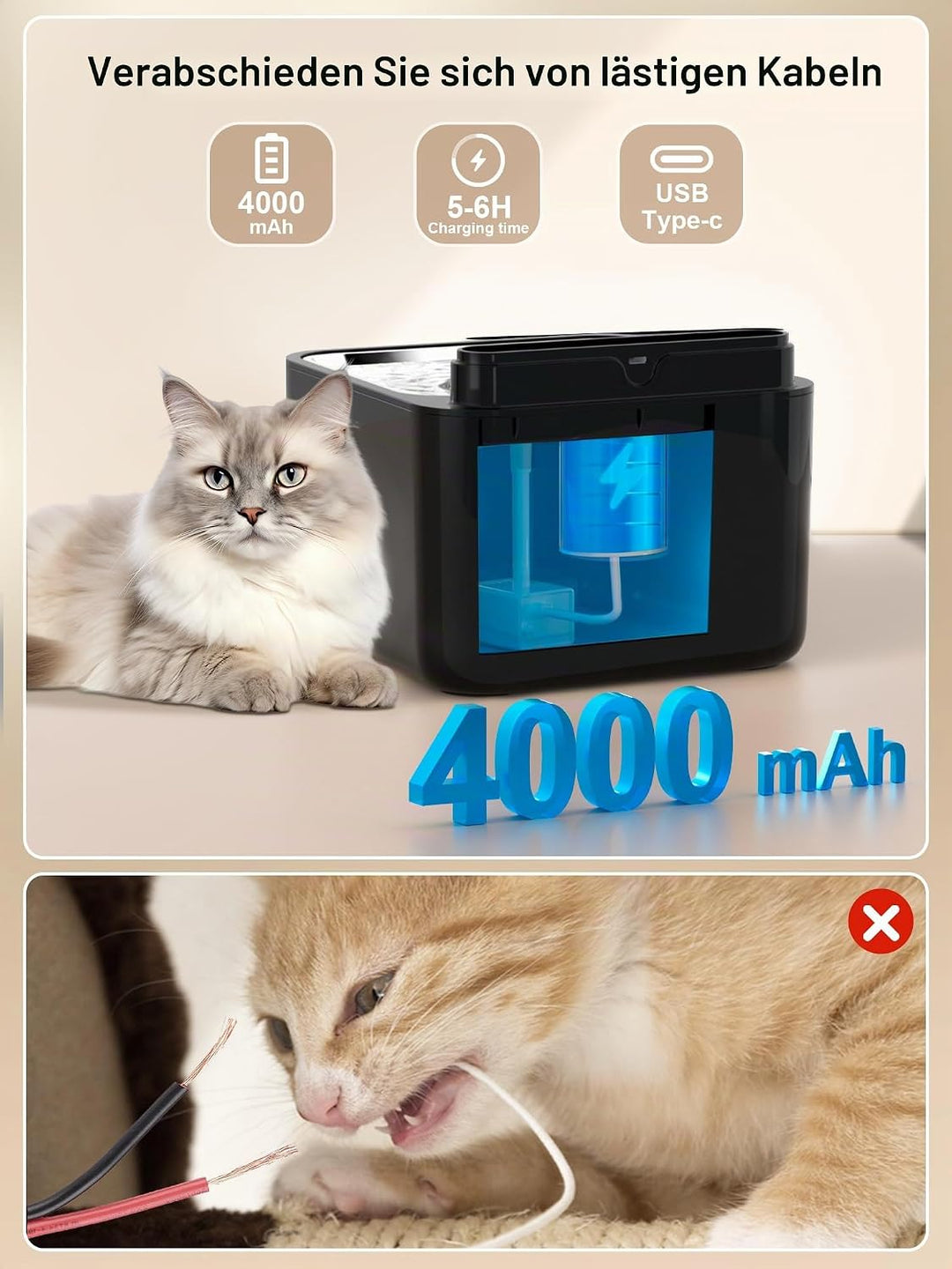 Trinkbrunnen für Katze Kabellos, Katzenbrunnen mit Bewegungsmelder, Katzenbrunnen Batteriebetrieben