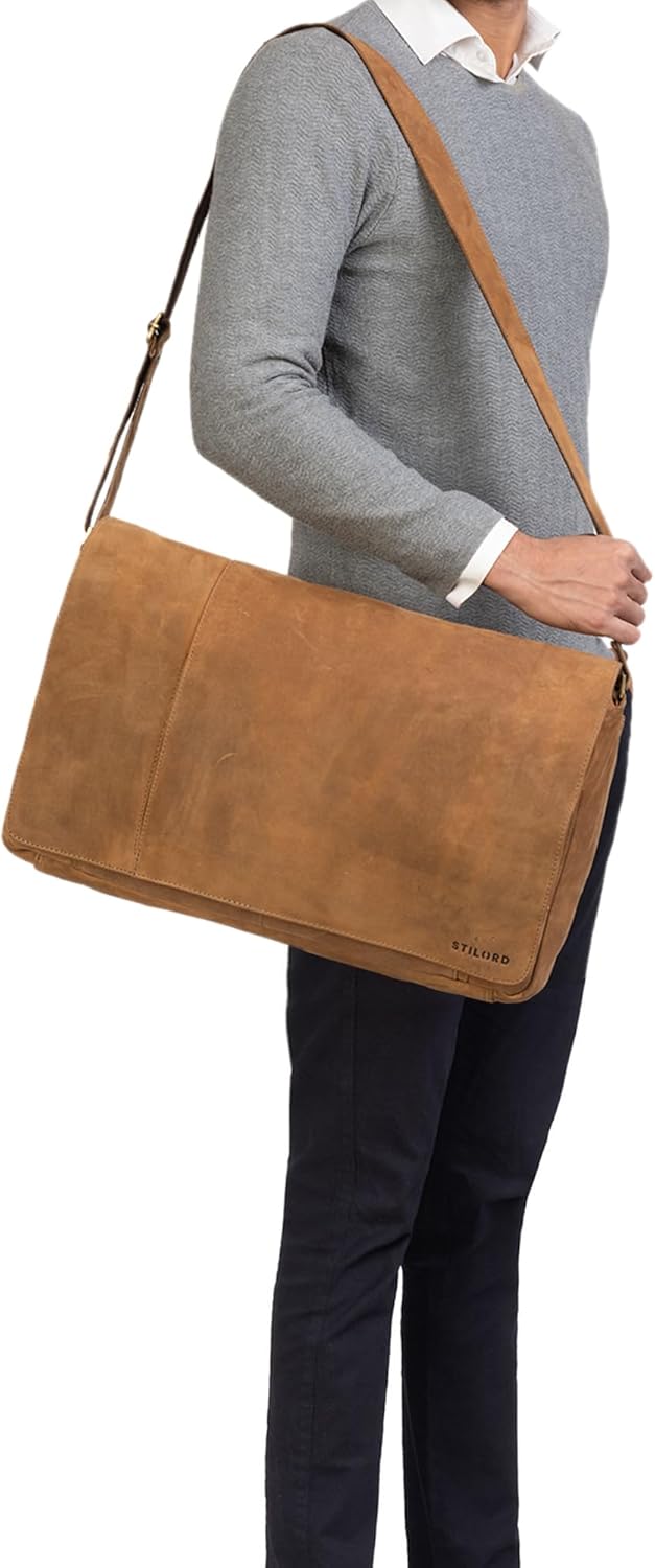 STILORD 'Maximus' XXL Ledertasche riesige Umhängetasche Unitasche 17 18 19 21 Zoll Laptop Aktentasch