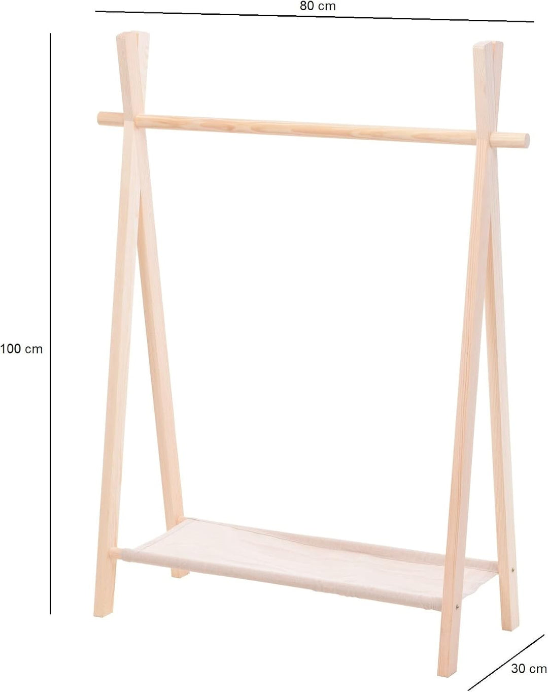 Meinposten Kleiderständer für Kinder Garderobe Kleiderstange mit Ablage Holz 100x80x30 cm