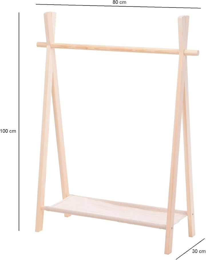 Meinposten Kleiderständer für Kinder Garderobe Kleiderstange mit Ablage Holz 100x80x30 cm