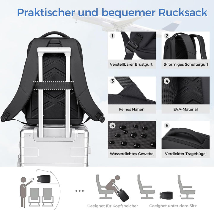 Arbeitstasche Herren - Laptop Rucksack 17 Zoll Business Rucksack Herren,Wasserdichter Laptoptasche f