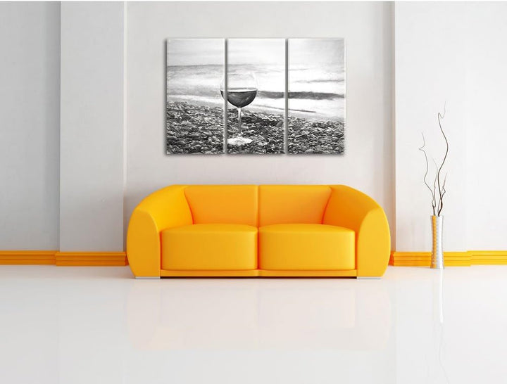 Pixxprint Weinglas am Strand als Leinwandbild/Grösse: 3 Teilig (120x80 cm) cm/Wandbild/Kunstdruck/fe