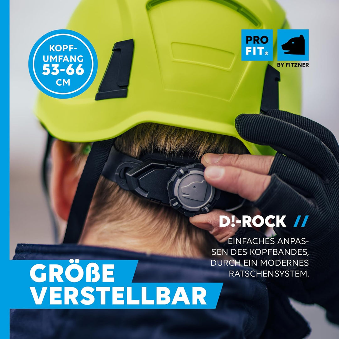 PRO FIT Arbeitsschutzhelm D!-Rock - Belüfteter Bauhelm mit Drehrad - 53-56 cm Kopfband - 30 mm Steck