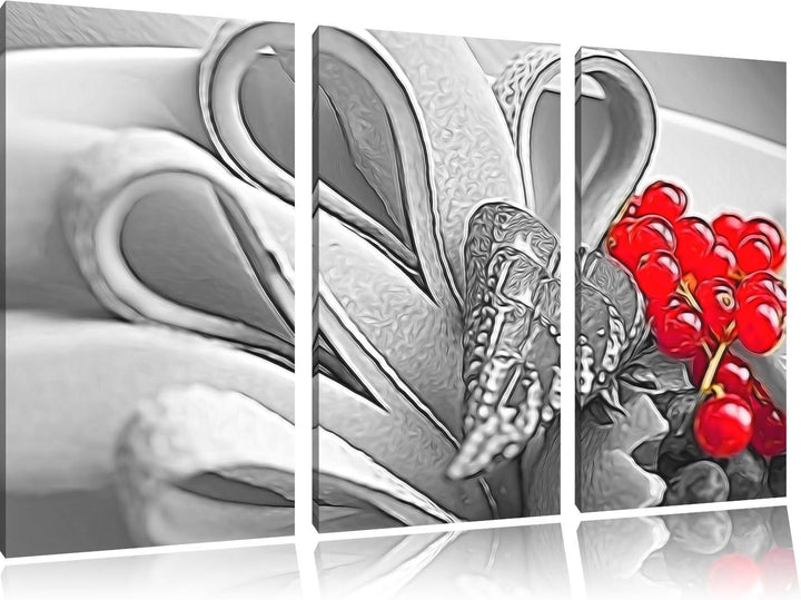 bunte frische Obstschale schwarz/weiss Deluxe 3-Teiler Leinwandbild 120x80 Bild auf Leinwand, XXL ri