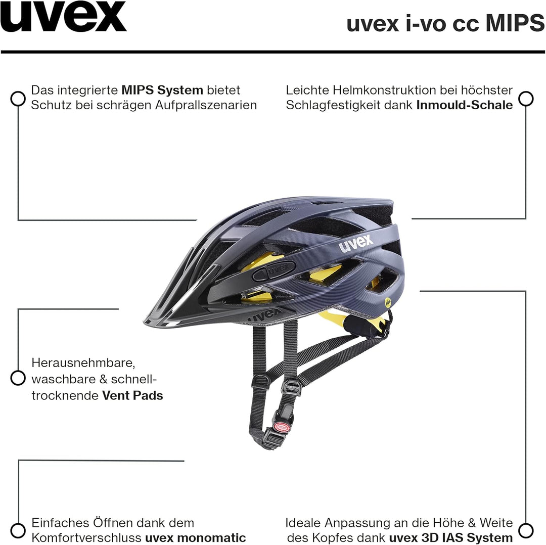 uvex Unisex – Erwachsene i-vo cc MIPS Fahrradhelm, Midnight - Silver mat, 56-60 cm Single, Single