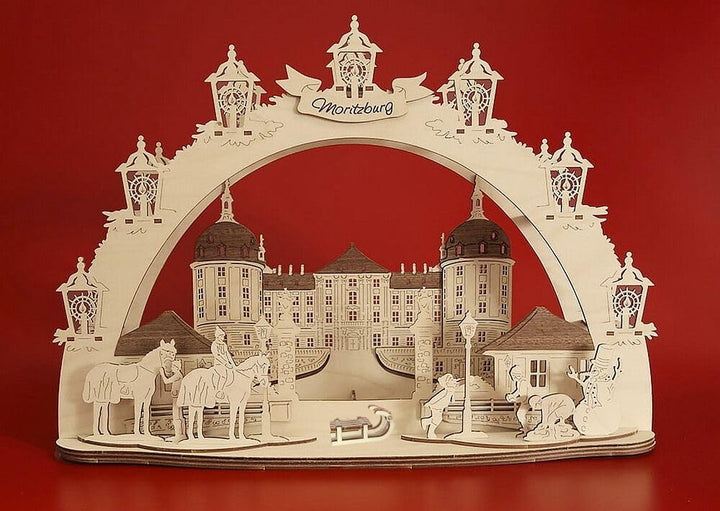 3D LED Schwibbogen Dresden Schloss Moritzburg - Holzkunst aus Sachsen - mit Netzkabel | Lichterbogen