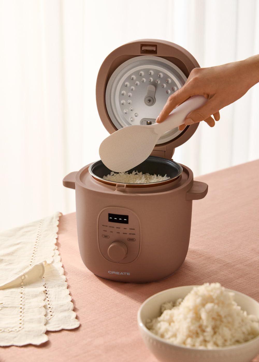 CREATE Rice Cooker Studio, elektrischer Reiskocher, multifunktional, 1,2 l, Mokka/programmierbar bis