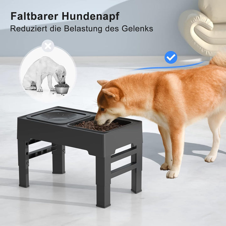 ELS PET Erhöhter Hundenapf: 2-in-1 Auslaufsicher Faltbarer Wassernapf & Langsamfutternapf mit 4 Höhe