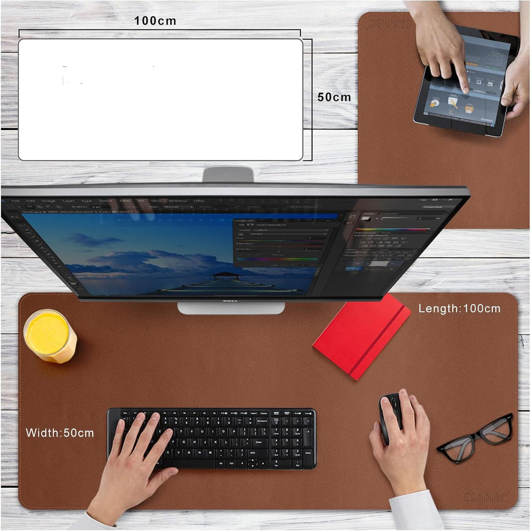 CENNBIE Schreibtischunterlage Leder 100 x 50cm, Extra grosse Tischunterlage, erweitertes PU-Leder Ma