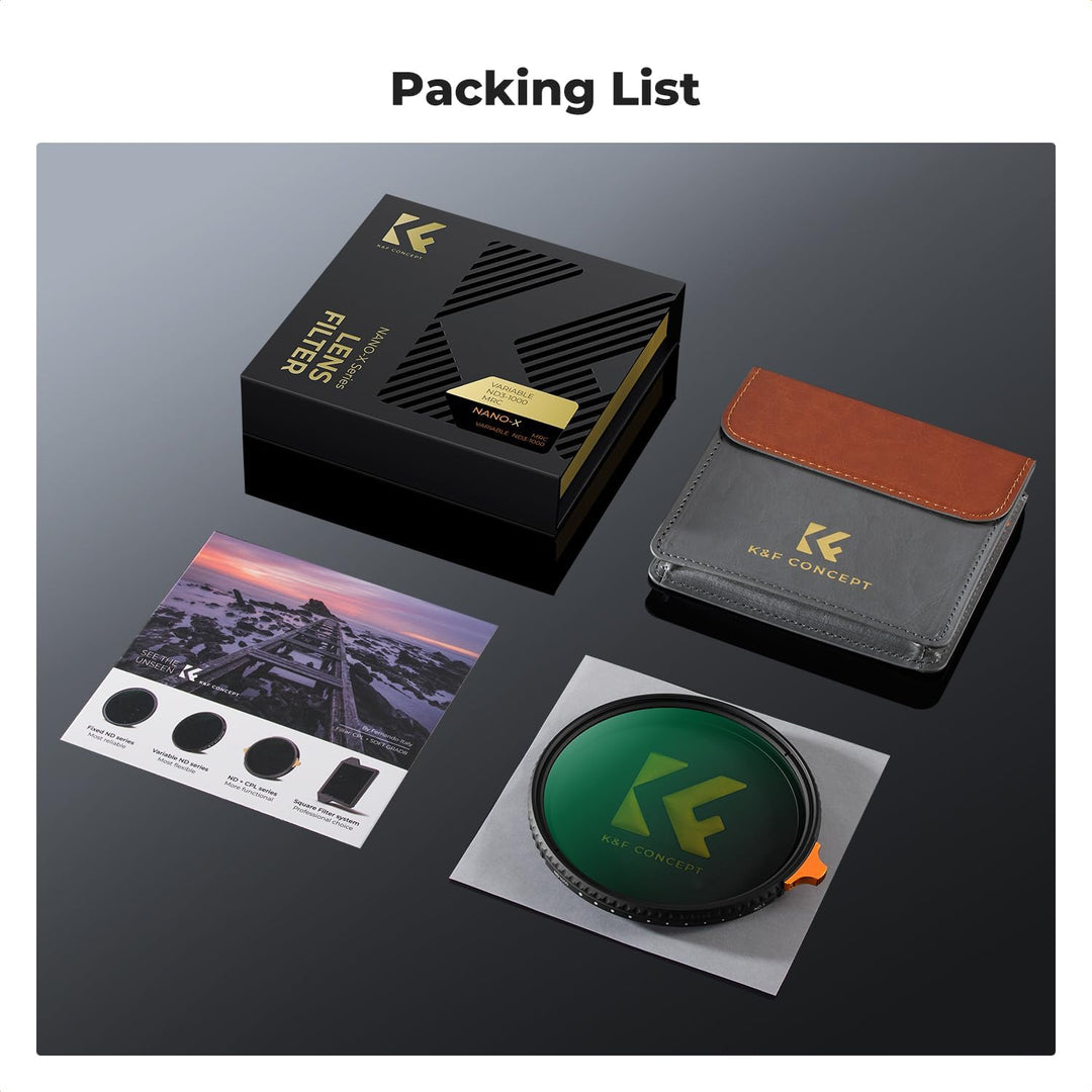 K&F Concept Variabler ND Filter 77mm ND3-ND1000 Graufilter (1.5-10 Blendenstufen) （Nano Xcel）