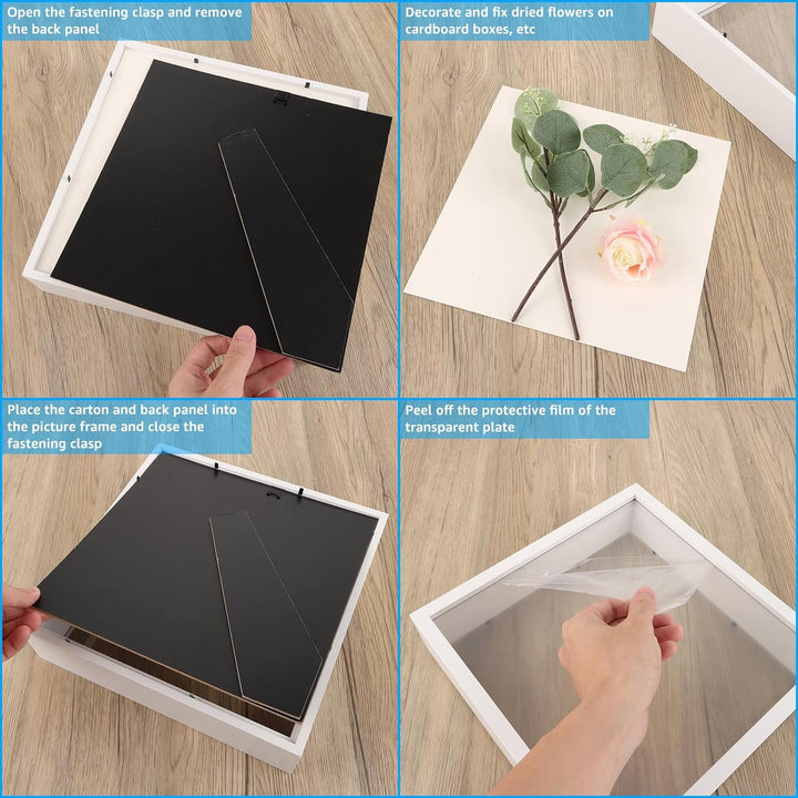 2 Stück Tiefer Bilderrahmen zum Befüllen 25x25cm, 3D Objektrahmen Weiss 5cm Innenabstand, Moderner F