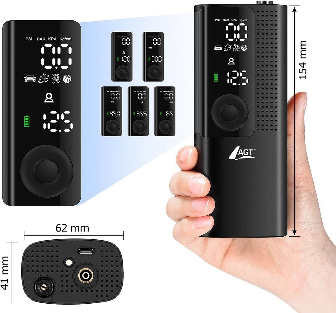 AGT Akku Kompressor: Smarte Akku-Luftpumpe mit OLED-Display; bis 120 psi; Bluetooth und App (Auto Lu