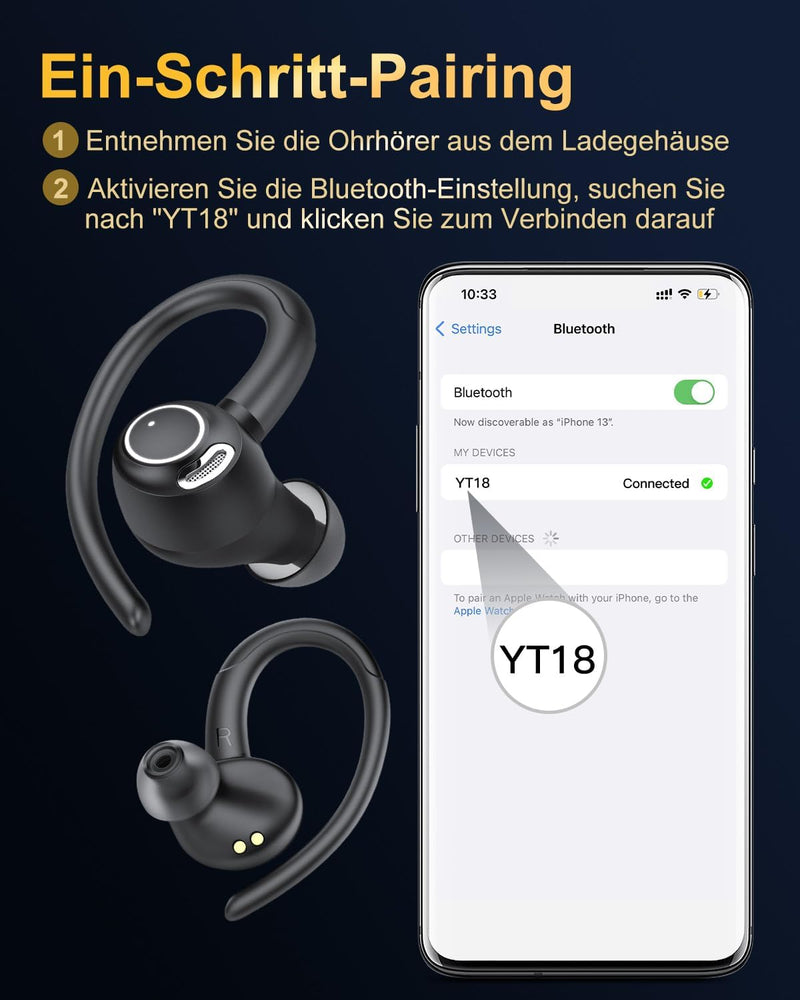 Jesebang Bluetooth Kopfhörer Sport, in Ear Kopfhörer Kabellos Bluetooth 5.3 mit HD Mic, Herausragend