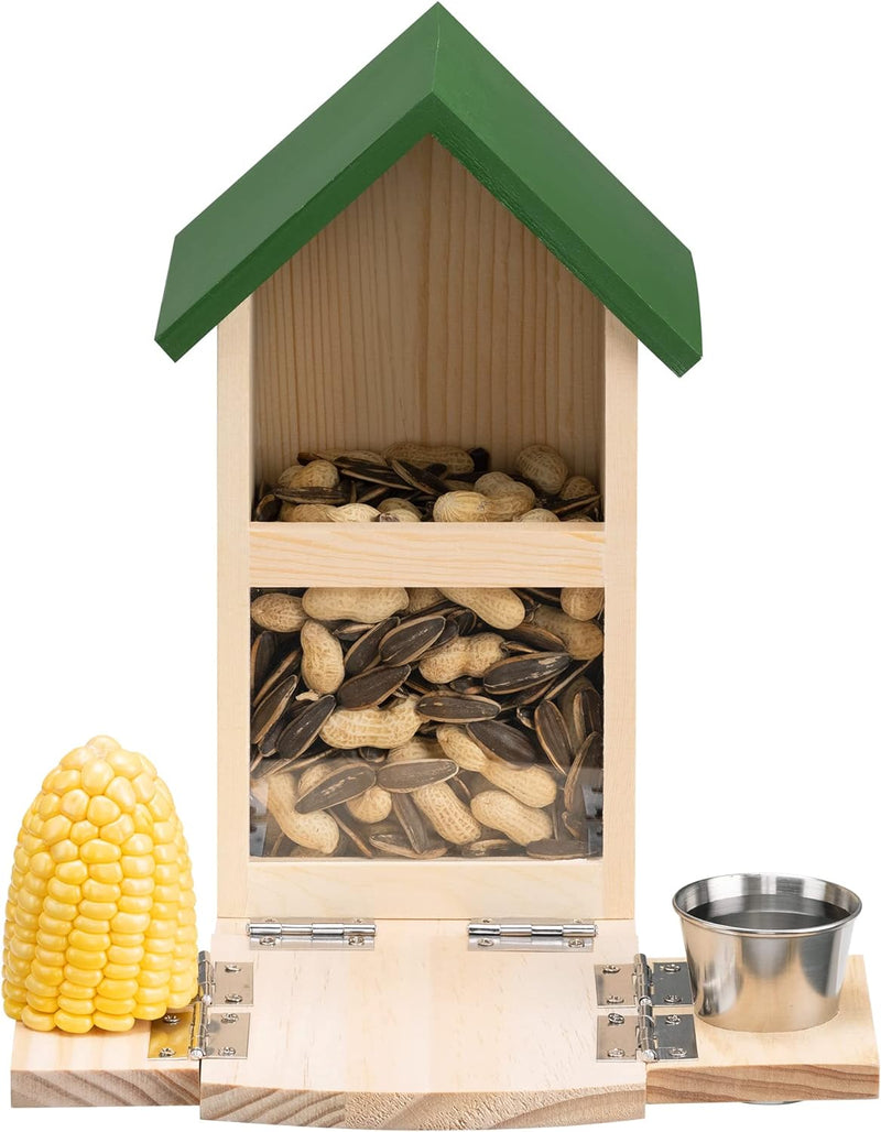Navaris Eichhörnchen Futterhaus wetterfest aus Kiefernholz - Futterkasten 23x15x26cm - Futterautomat
