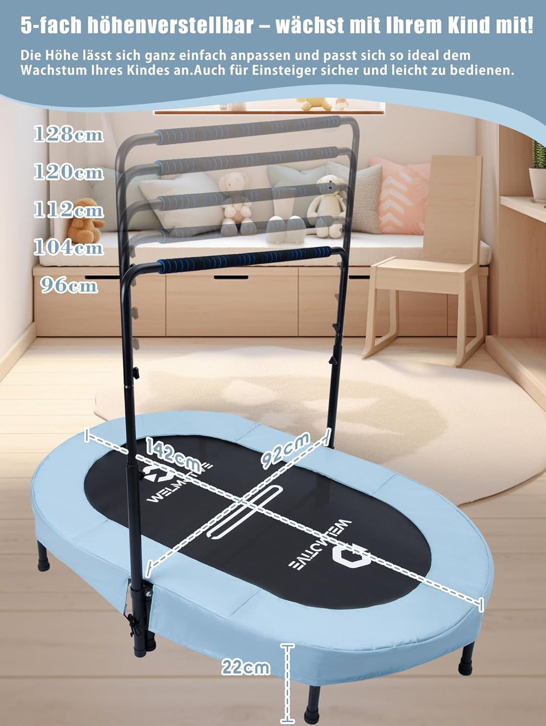 Ovales Indoor Trampolin für 2 Personen geräuscharm belastbar bis 150kg Ideal für Kinder &amp; Erwachsene