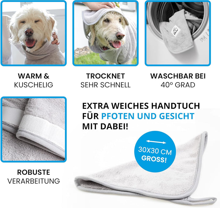 Nice and things® Luxuriöser Hundebademantel in GRAU - TESTSIEGER extra saugfähig - Ultraweicher Hund