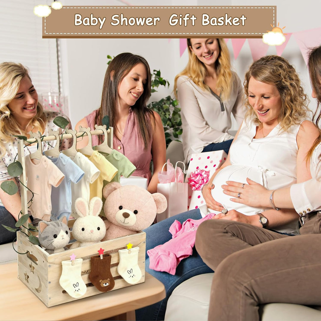 Babyshower-Kiste aus Holz mit Kleiderbügeln, Mond und Sternen – Personalisierte Geschenkbox für werd