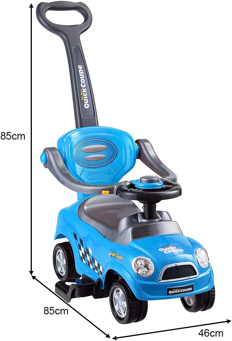 DREAMADE Rutschauto mit Schiebestange, Rutschfahrzeug mit abnehmbarem Sicherheitsbügel & Fussstützen