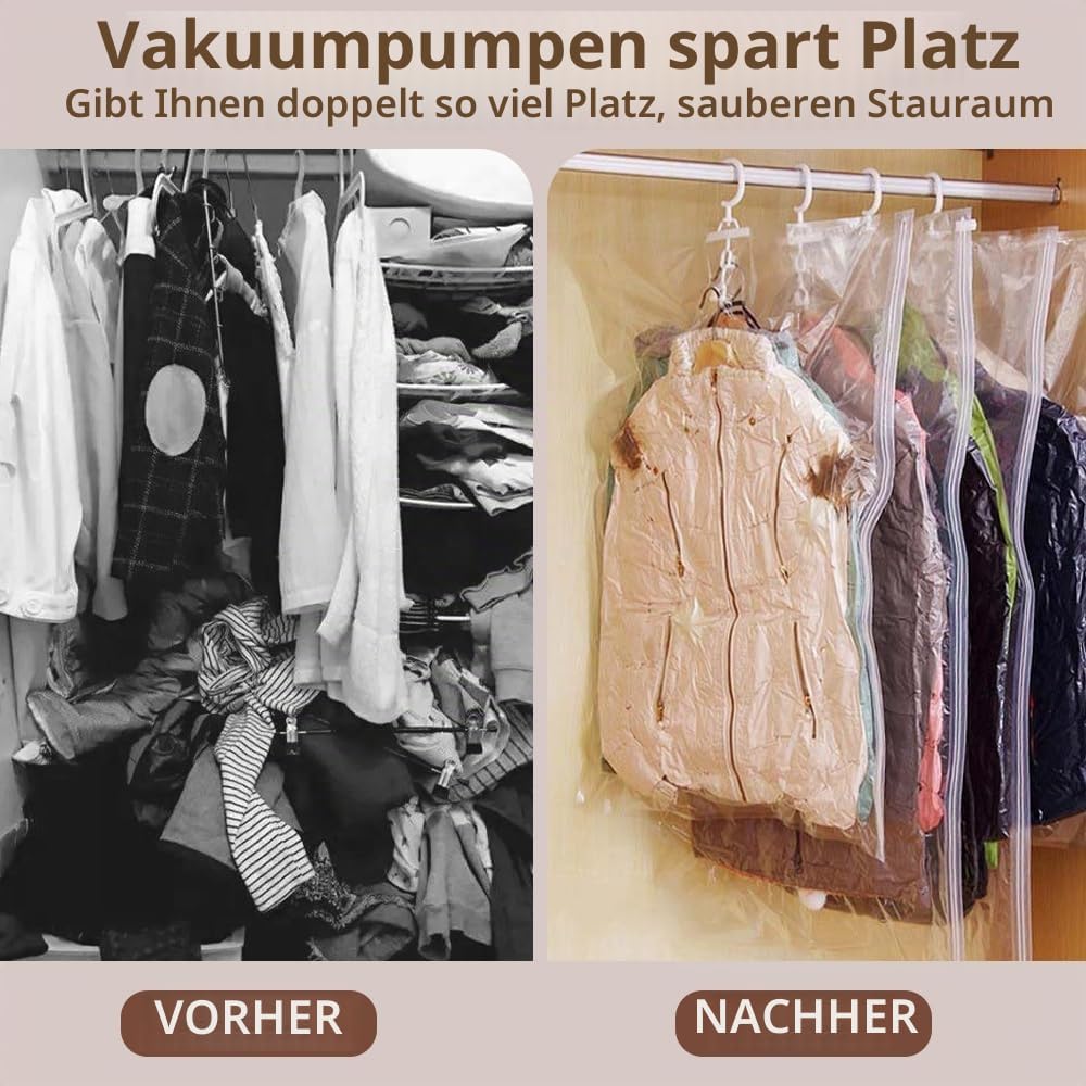 Vakuumbeutel zum Aufhängen, 5 Stück Hängend Vakuumbeutel mit Staubsauger Handpumpe Platzsparende Vak