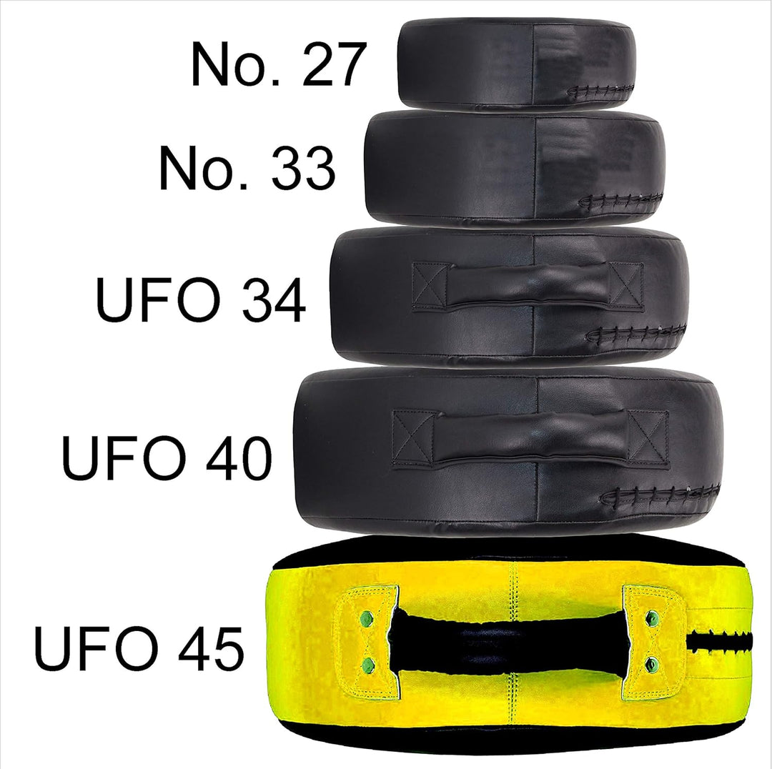BAY® "UFO RUND 45 x 45 x 20 cm - SEHR STABIL- schwarz/gelb Leder PU Schlagpolster, Schlagkissen, Pra