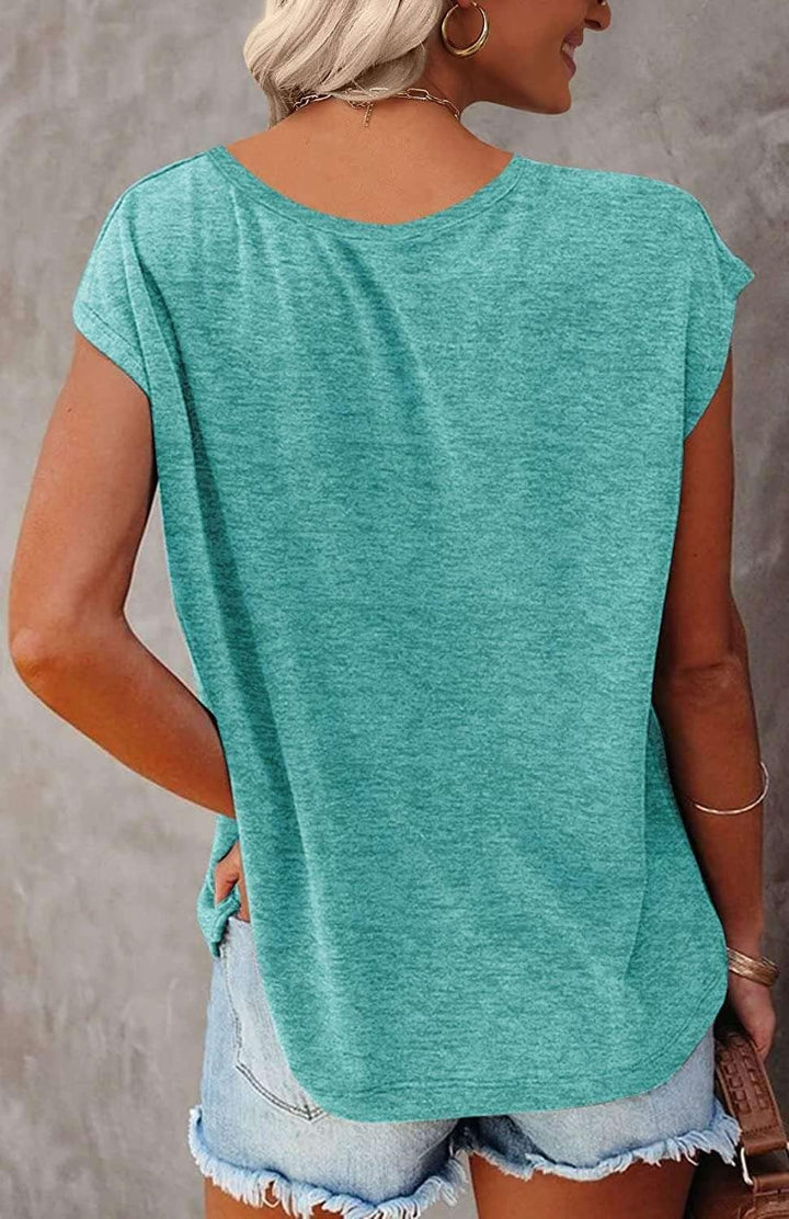 Teesho Tshirt Damen Oberteile Elegant Kurzarm Crop Tops Casual Longshirt Cap hülse Tunika Sommer Tan