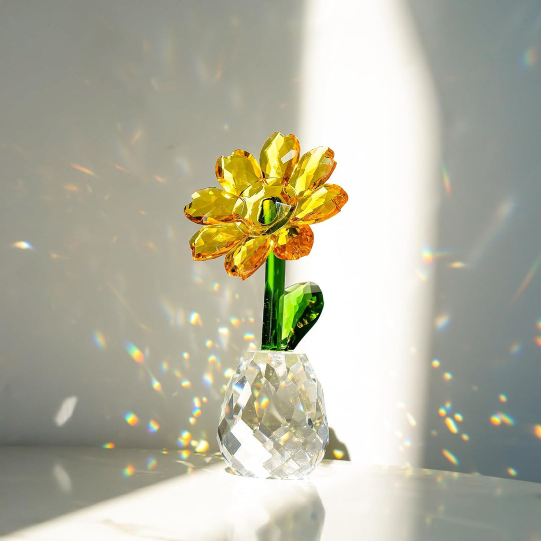 H&D Kristall-Sonnenblumen-Figur, Ornament, Briefbeschwerer, Tischdekoration