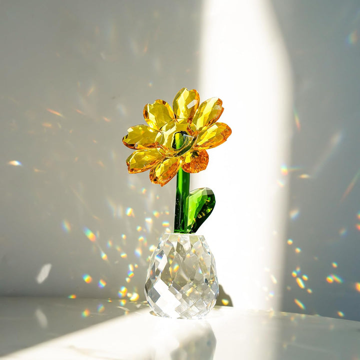 H&D Kristall-Sonnenblumen-Figur, Ornament, Briefbeschwerer, Tischdekoration