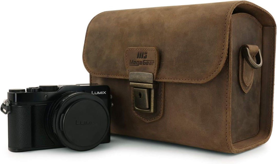 MegaGear Pebble Kameratasche - Kuriertasche aus echtem Leder für Spiegellose, Sofortbild- und DSLR K
