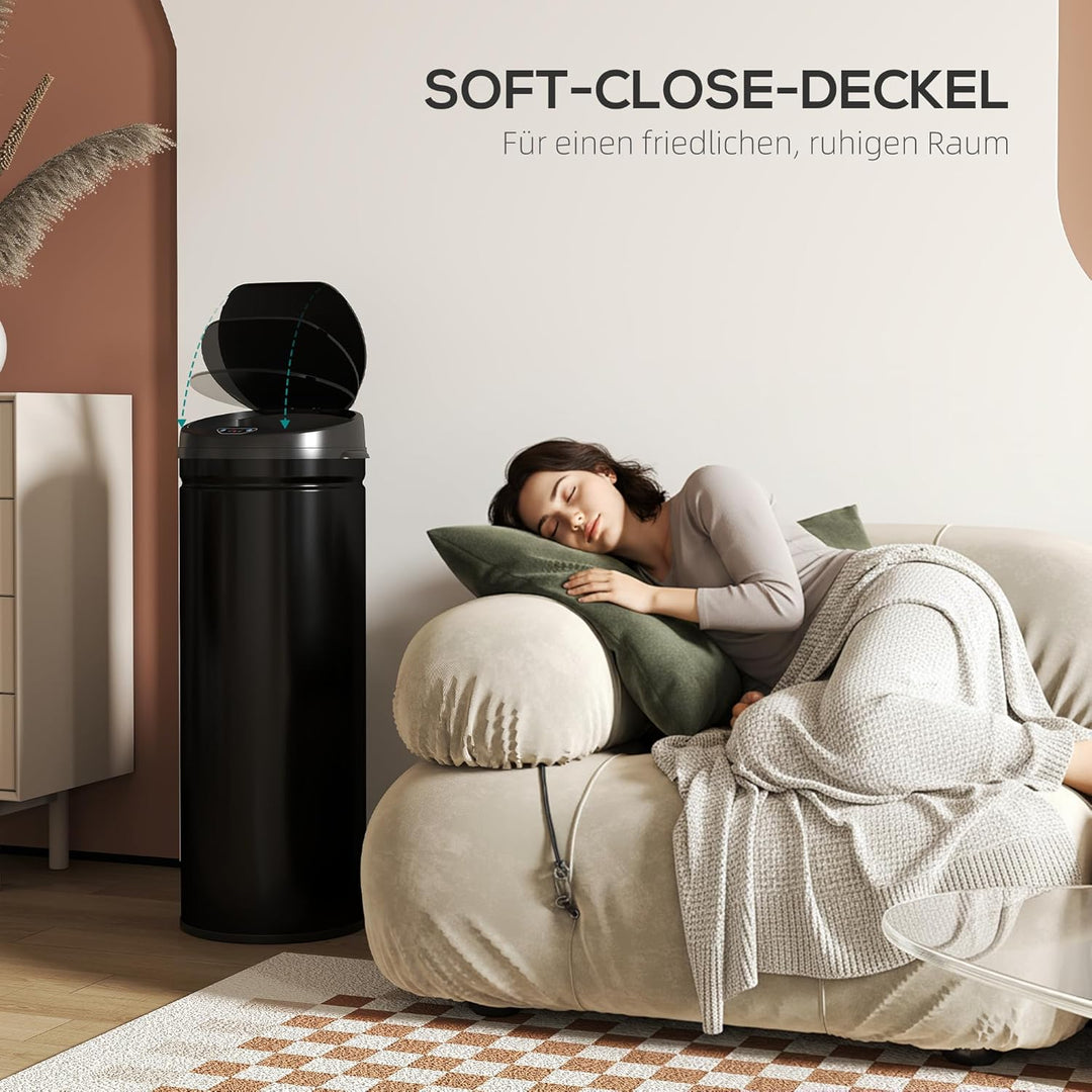 HOMCOM Mülleimer mit Sensor 50L Edelstahl Automatischer Leiser Mülleimer mit Soft-Close-Deckel, Bewe