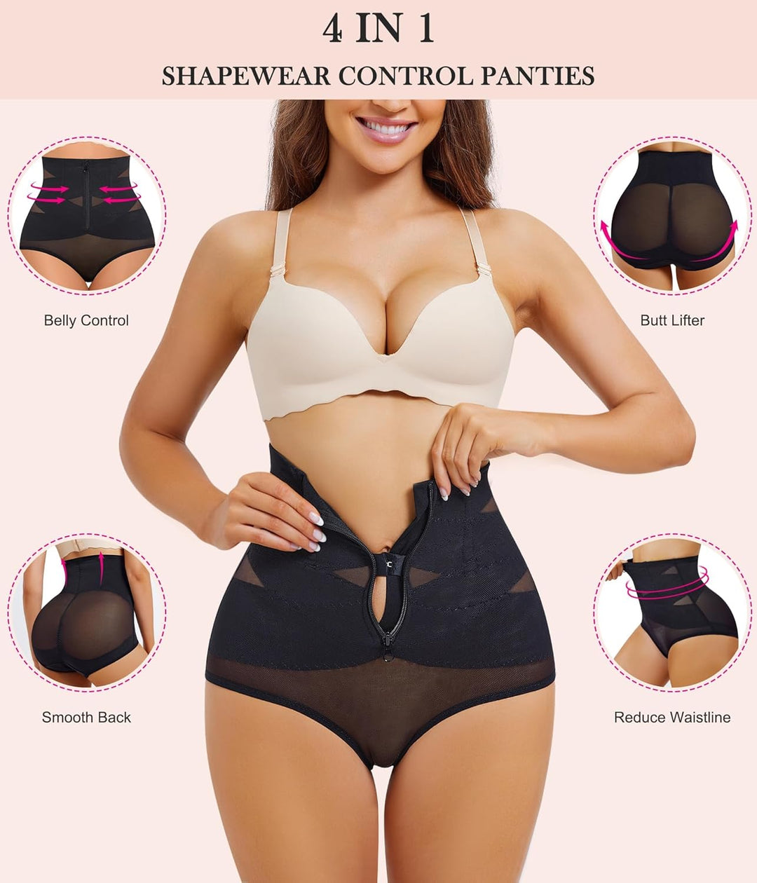 KUMAYES Damen Shapewear Bauchweg Unterhose Hoher Taille Nahtlose Miederhose Unterwäsche Bauchkontrol